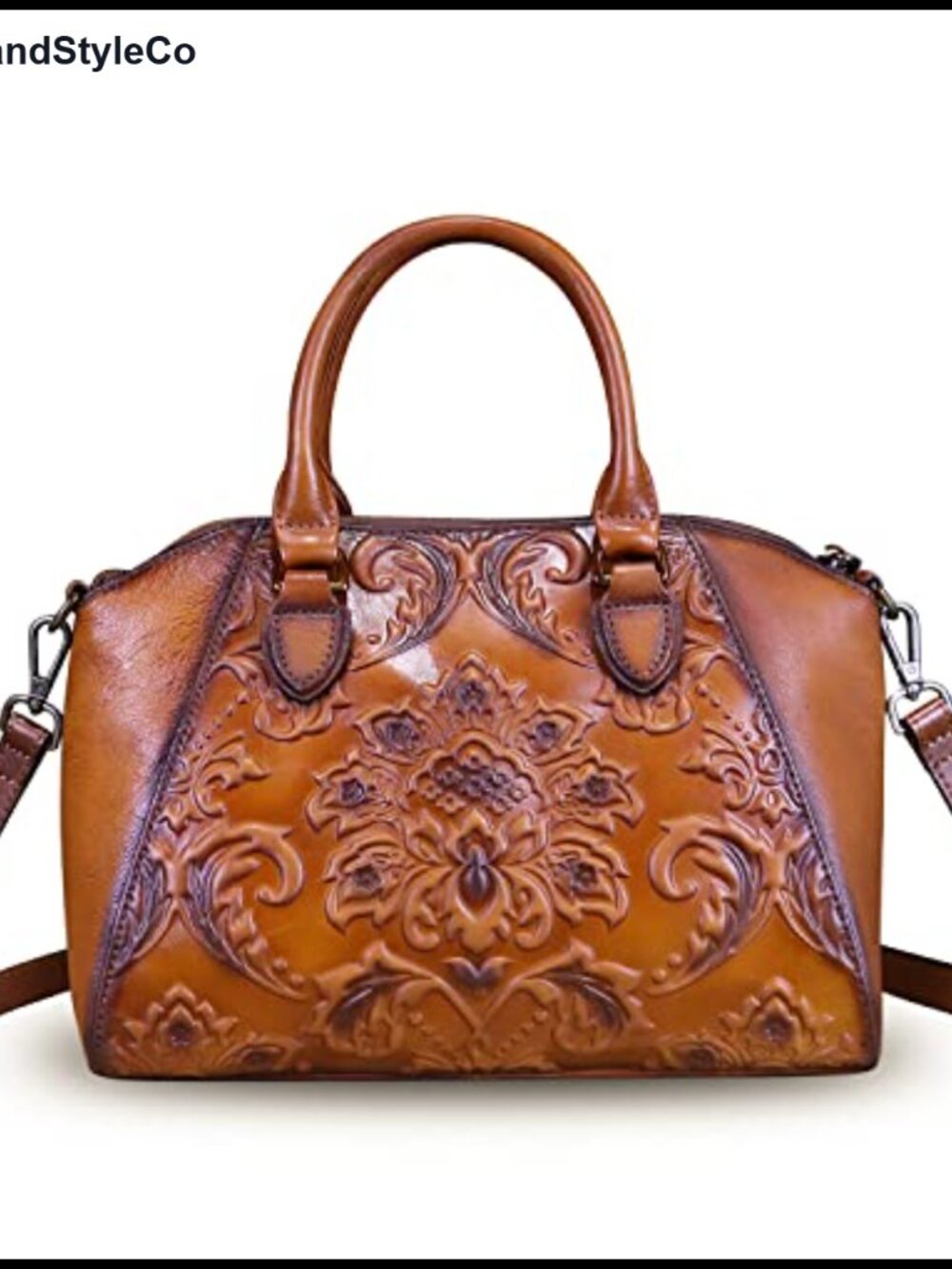 Genuine Leather Hobo Bag Embossed Vintage Top Handle Satchel Crossbody